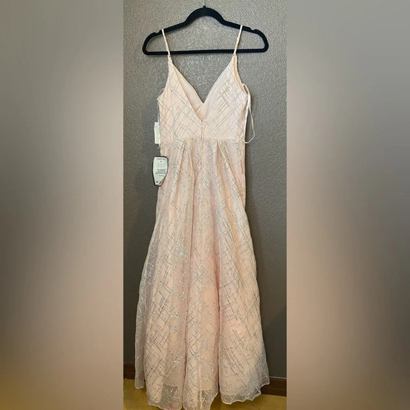 CRYSTAL DOLLS Pink Glitter Spaghetti Strap Sweetheart Full-Length Formal Gown - Picture 5 of 5